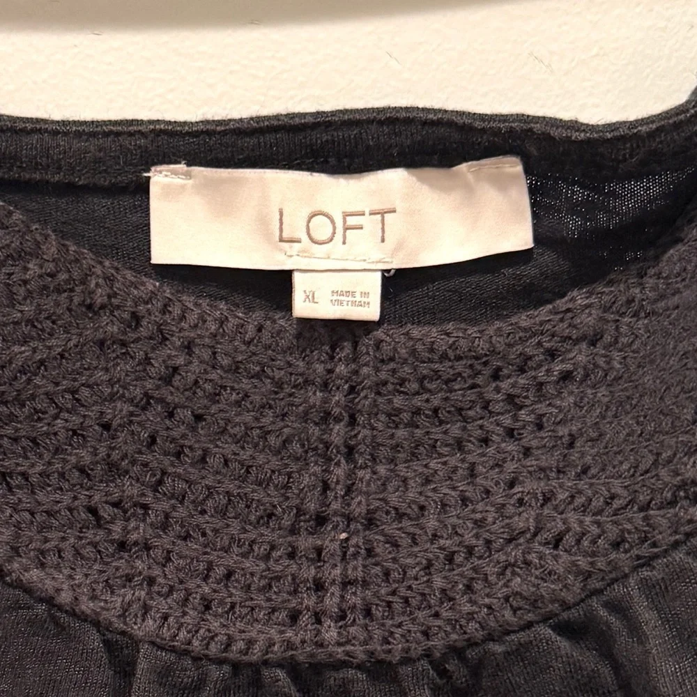 LOFT Black Women's Blouse with Smocked Square Knit Neckline Bohemian Size XL - Picture 5 of 7